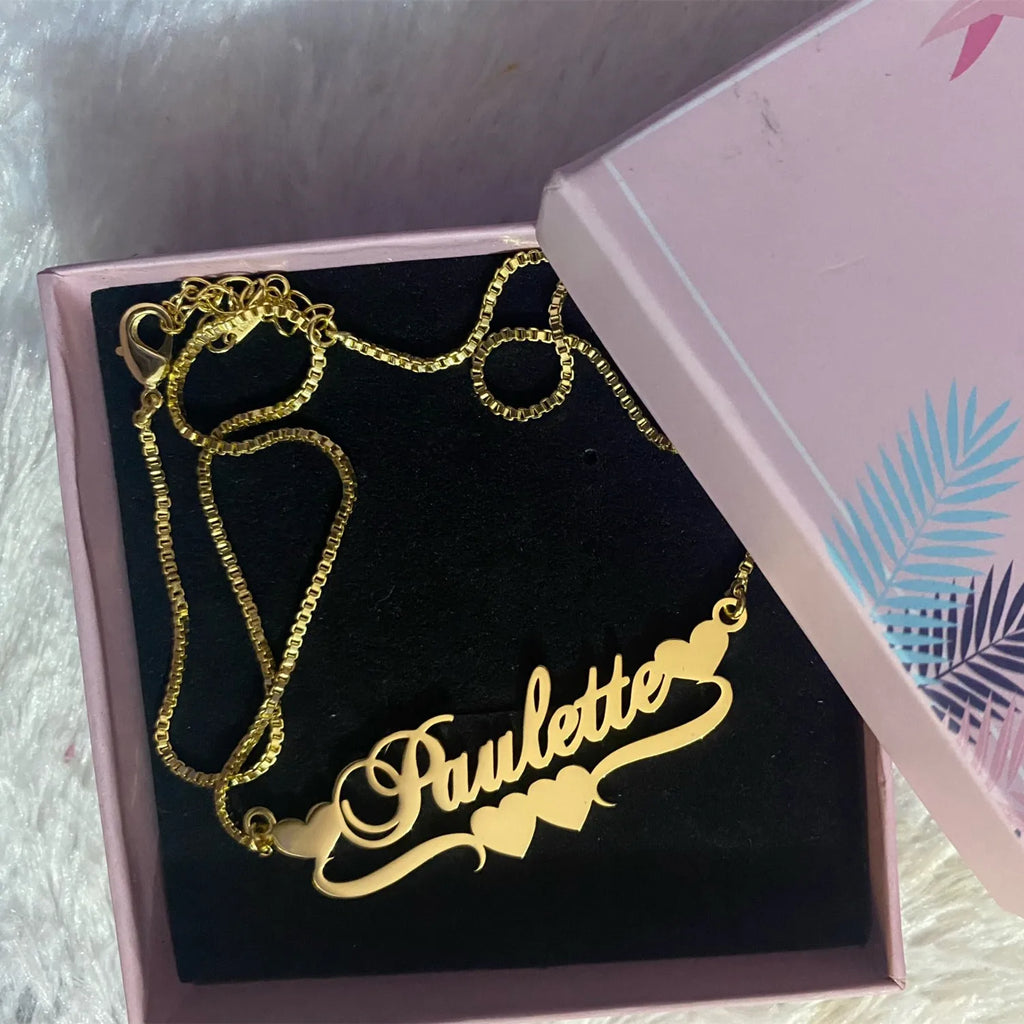 DOREMI Stainless Steel Handmade Custom Name Personalized Name Necklaces for Women Jewelry Gold Filled Heart Statement Choker