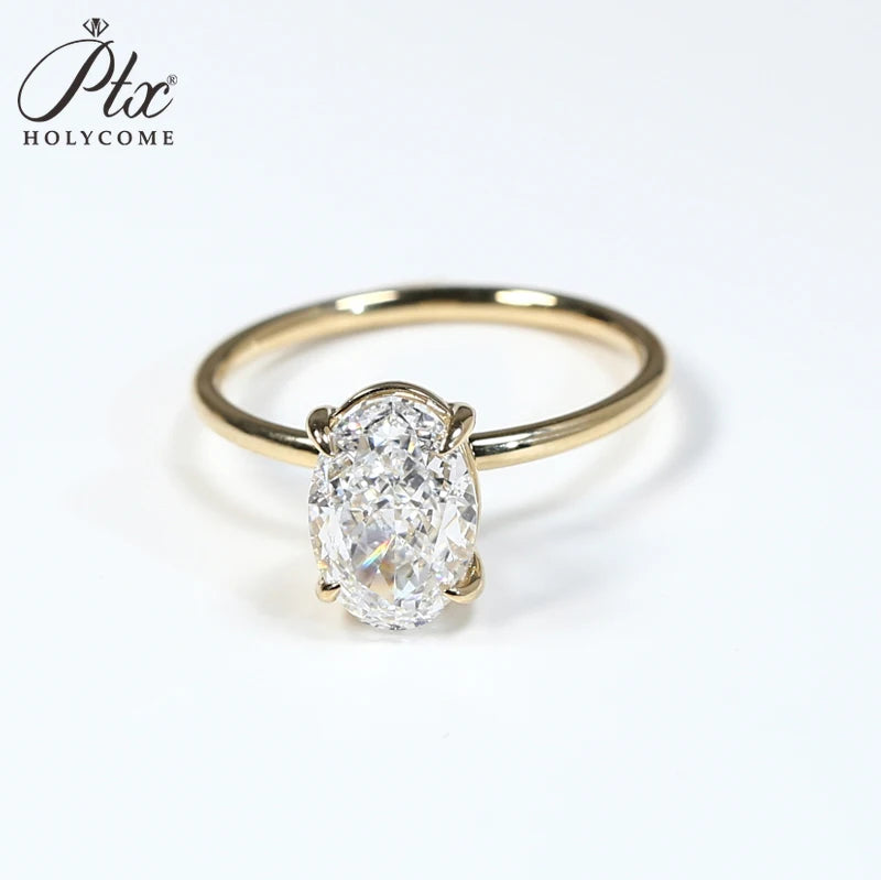 Moissanite Ring 1-3CT Crushed Ice Oval S92518K 14K 10K Yellow Gold  for Women D VVS1 Solitaire Ring for Engagement Party Wedding