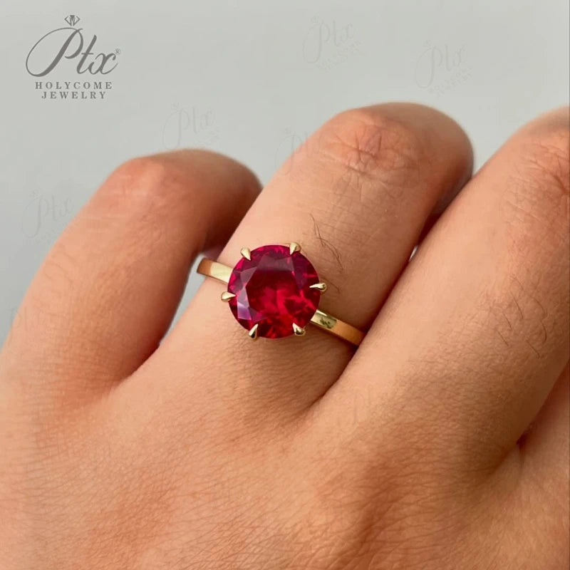 Customize Ring 6 Prongs Round Lab Grown Ruby Sapphire Columbia 925 Silver First Choice for Christmas Gifts Hypoallergenic