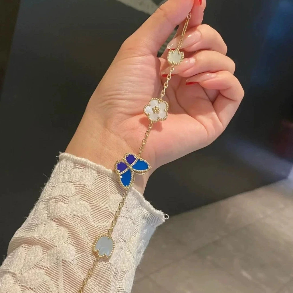 Foydjew Retro Exquisite Butterfly Flower Design Gold Color Bracelets Inlaid with Seashell Premium Hand Accessory For Women