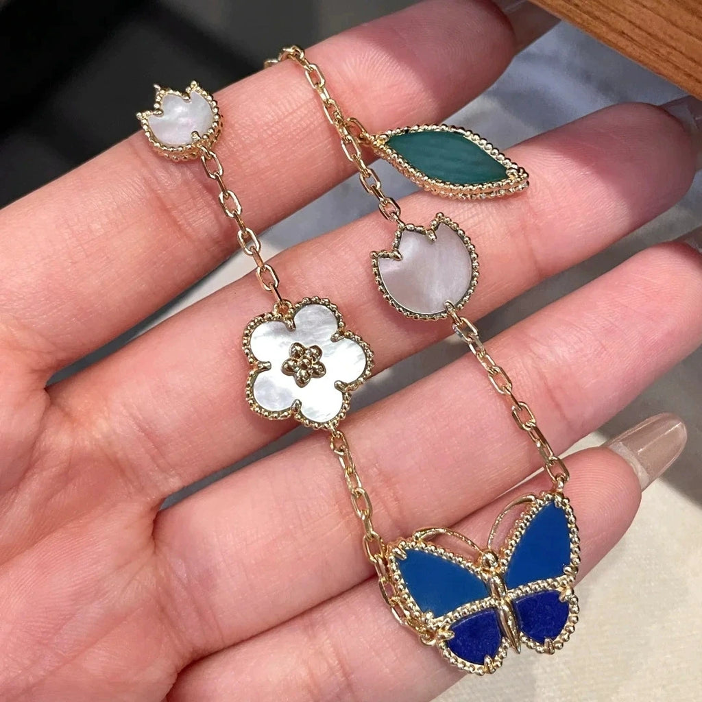 Foydjew Retro Exquisite Butterfly Flower Design Gold Color Bracelets Inlaid with Seashell Premium Hand Accessory For Women