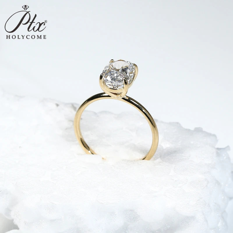 Moissanite Ring 1-3CT Crushed Ice Oval S92518K 14K 10K Yellow Gold  for Women D VVS1 Solitaire Ring for Engagement Party Wedding